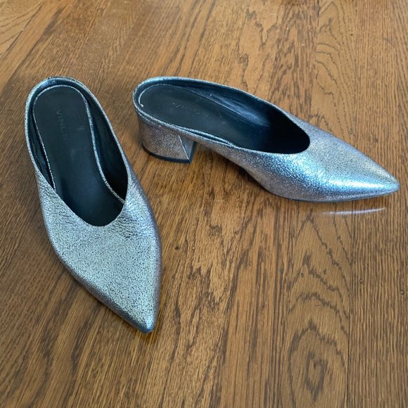 Vince Shoes Vguc Vince Ralston Silver Metallic Leather Mules
